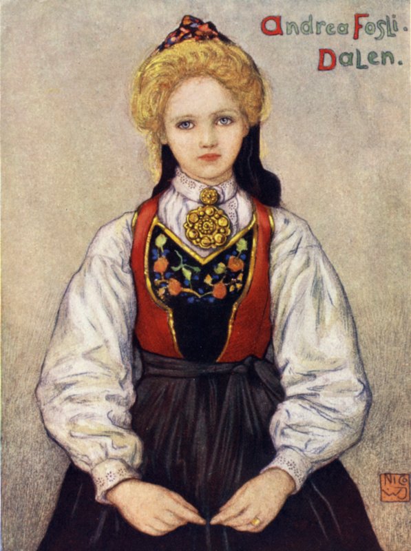 Norge: Country Girl fra Dalen (farve litho) af Nico Jungman
