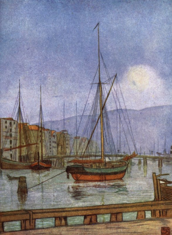 Norway: Ostre Kanalhavn, Trondhjem (colour litho) af Nico Jungman