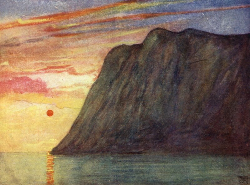 Norge: Midnatssolen (farve litho) af Nico Jungman