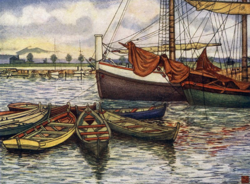 Norge: Trondhjem, Gamle både (farve litho) af Nico Jungman