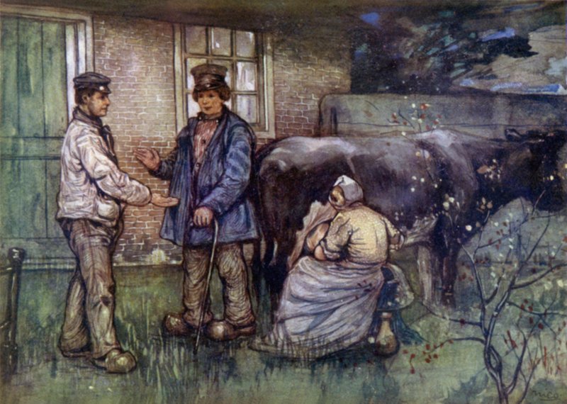 Salget af en ko (farve litho) af Nico Jungman