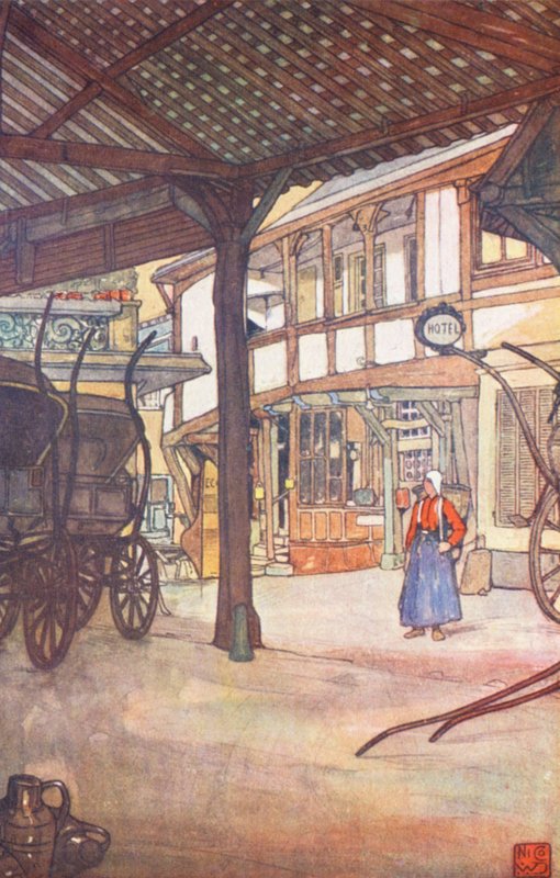 An Hotel Courtyard, Rouen (farvelitografi) af Nico Jungmann