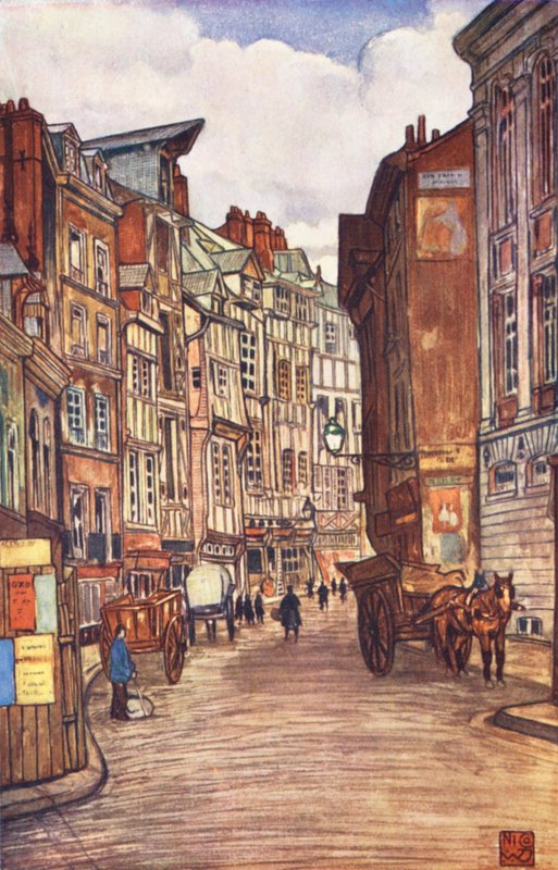 Gamle huse, Rouen (farvelitografi) af Nico Jungmann