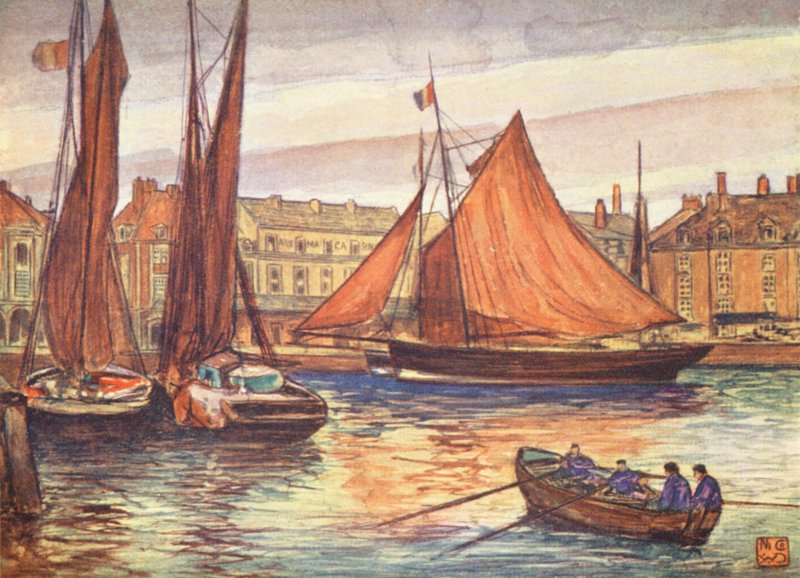 The Quay, Dieppe (farvelitografi) af Nico Jungmann