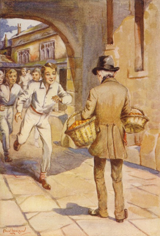 Der var et sus af små drenge på den lille bleg-ansigtede mand (farve litho) af Nicol Laidlaw