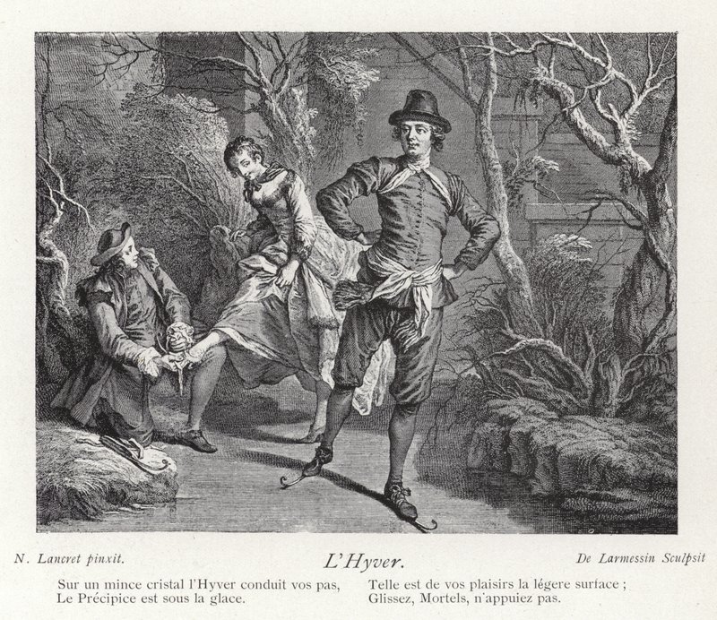 Winter, der forestiller en gruppe mennesker, der løber på skøjter af Nicolas Lancret