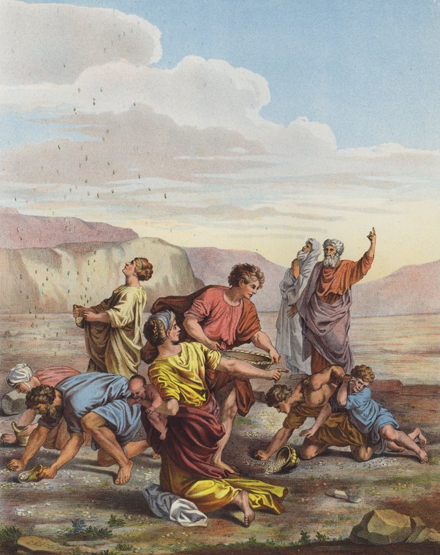 Hebræerne samler manna fra himlen i ørkenen af Nicolas Poussin