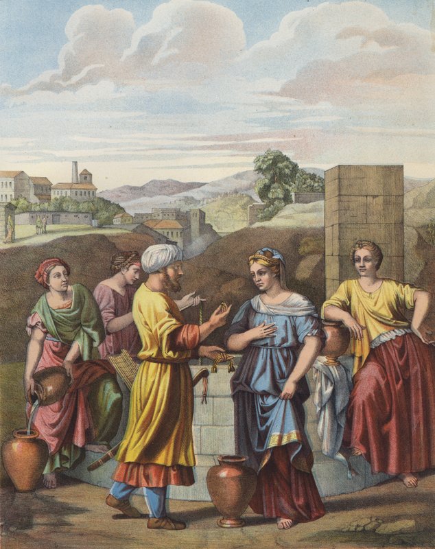 Eliezer og Rebecca ved brønden af after Nicolas Poussin