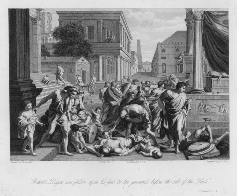 The Fall of Dagon, I Samuel V, 4 (gravering) af Nicolas (after) Poussin