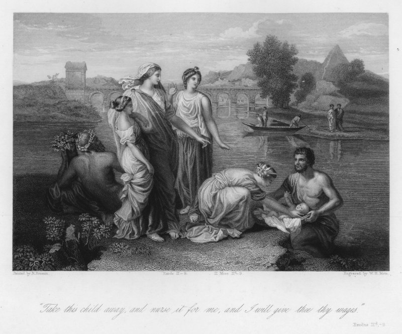 Fundet af Moses, Anden Mosebog II, 9 (gravering) af Nicolas (after) Poussin