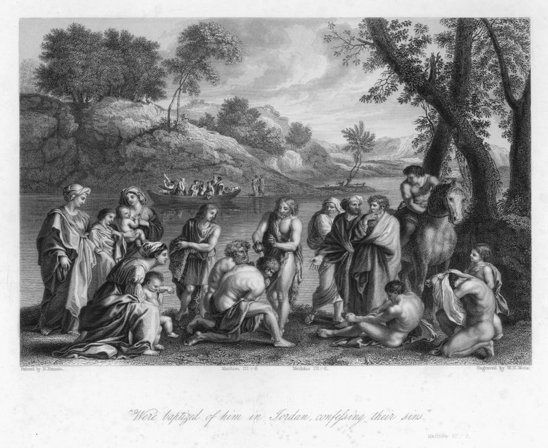 Johannes Døberens kontor, Matthæus III, 6 (gravering) af Nicolas (after) Poussin