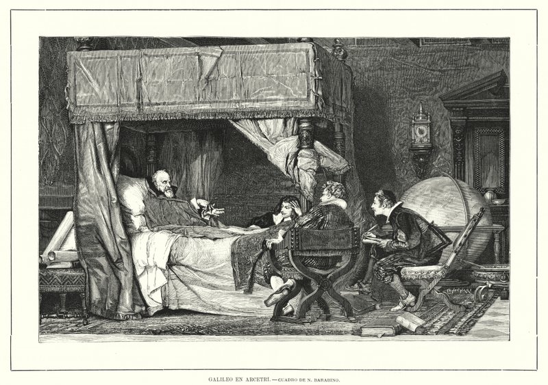 Den italienske astronom Galileo Galilei i Arcetri, Italien, hvor han døde i 1642 (litografi) af Nicolo (after) Barabino