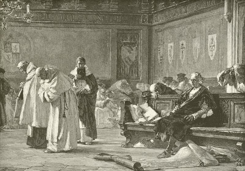 Columbus latterliggjort ved rådet i Salamanca af Nicolo Barabino