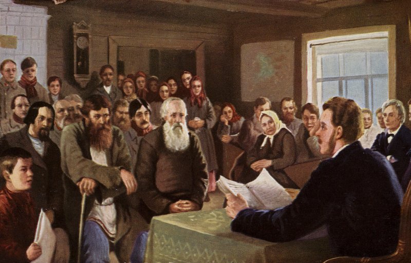 Søndagslæsning på en landskole, Rusland, 1895 af Nikolai Petrovich Bogdanov Belsky