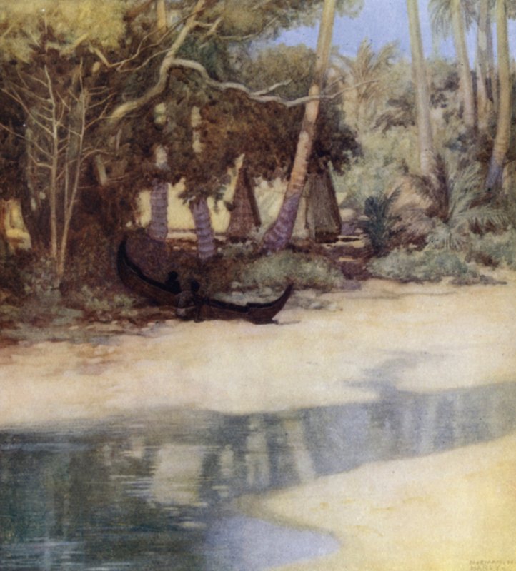 En lagune i New Florida, Salomonøerne (farve litho) af Norman Hardy