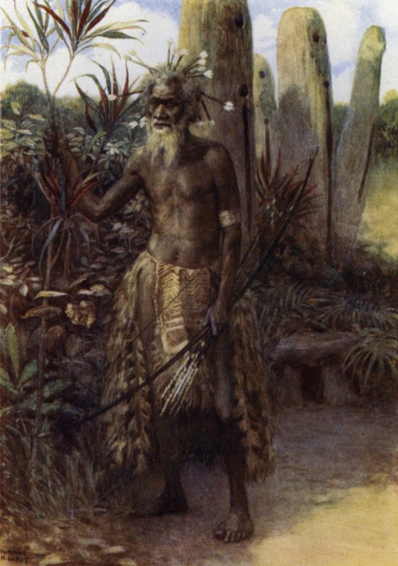 A Sacred Man, Aoba, New Hebrides (farve litho) af Norman Hardy