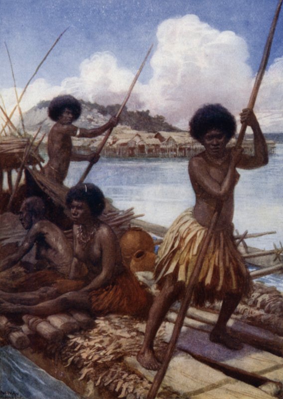 Ud på markedet, Britisk Ny Guinea (farve litho) af Norman Hardy