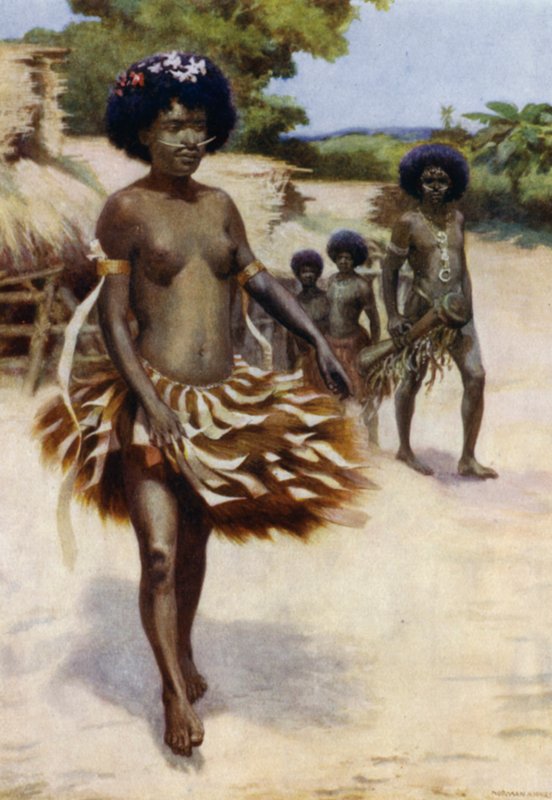 Afsted til Dubu Dance, Britisk Ny Guinea (farve litho) af Norman Hardy