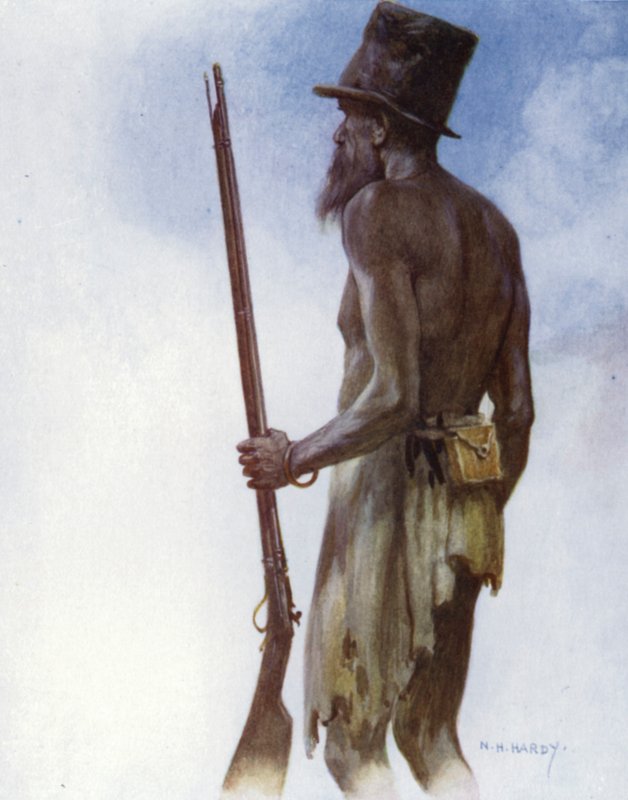 Gamle kannibalhøvding, som kunstneren mødte på øen Aoba, New Hebrides (farve litho) af Norman Hardy