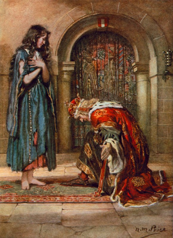 Tennyson, The Beggar-Maid (farve litho) af Norman Mills (after) Price