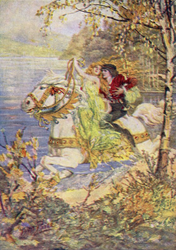 True Thomas and the Fair Queen (farve litho) af Norman Mills (after) Price