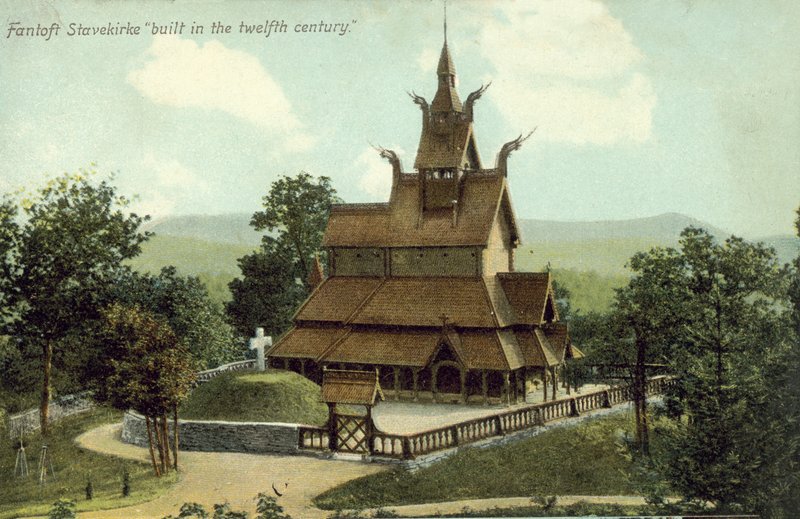 Fantoft Stavkirke, bygget i 1100-tallet af Norwegian Photographer