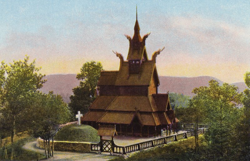 Norge / Norway: Fantoft Stavkirke (foto i farver) af Norwegian Photographer