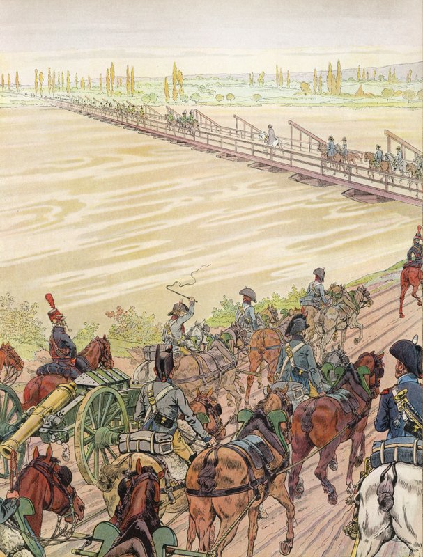 Napoleon krydser Rhinen, 1. oktober 1805 af Onfray de Breville Job