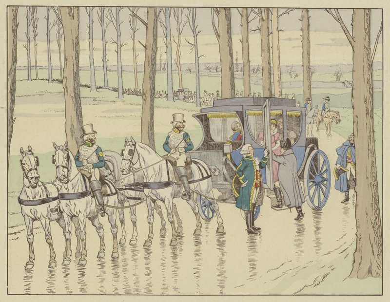 Napoleon møder ærkehertuginde Marie-Louise af Østrig, som han skal giftes med, 27. marts 1810 af Onfray de Breville Job