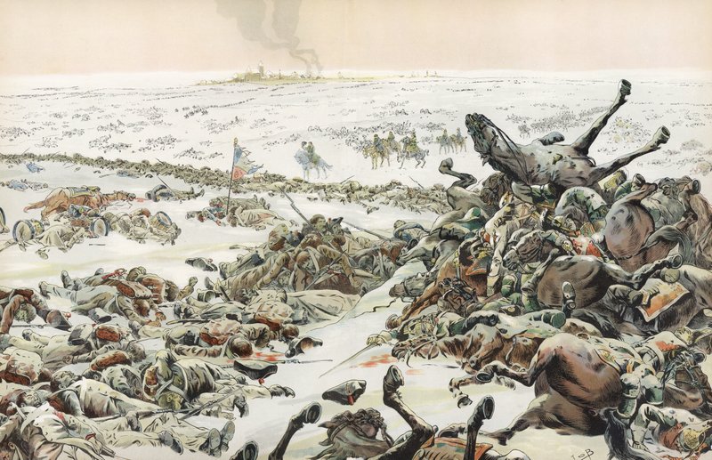 Napoleon observerer slagtningen ved det uendelige slag ved Eylau, februar 1807 af Onfray de Breville Job