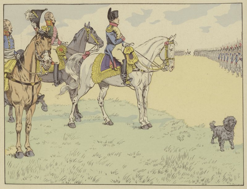 Napoleon gennemgår den franske hær efter at have underskrevet Tilsit-traktaterne, 7. juli 1807 af Onfray de Breville Job