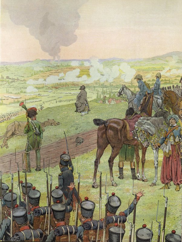 Napoleon, siddende på en tromme, ved slaget ved Bautzen, 20?21 maj 1813 af Onfray de Breville Job
