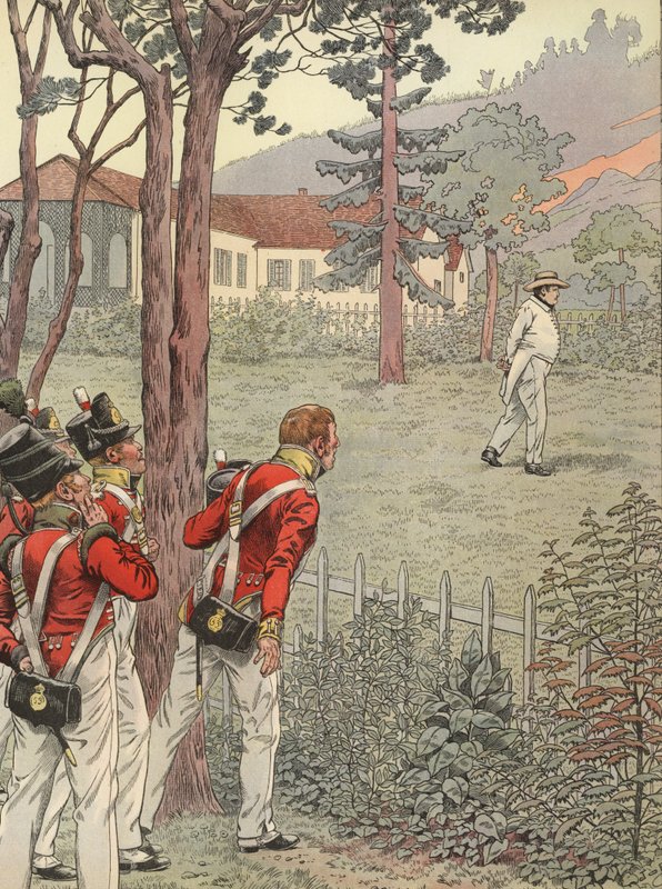 Napoleon går i sin have, da han var fange på Sankt Helena af Onfray de Breville Job