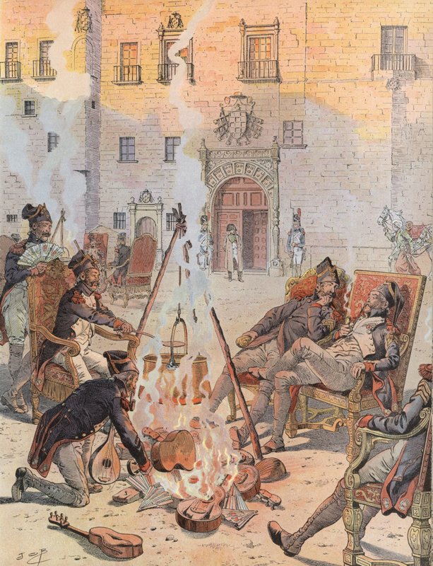 Napoleon ser nogle af sine tropper slappe af ved Burgos af Onfray de Breville Job