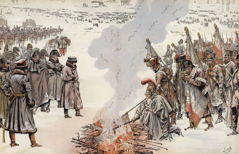Napoleons russiske felttog, afbrænding af standarderne, 23. november 1812. af Onfray de Breville Job