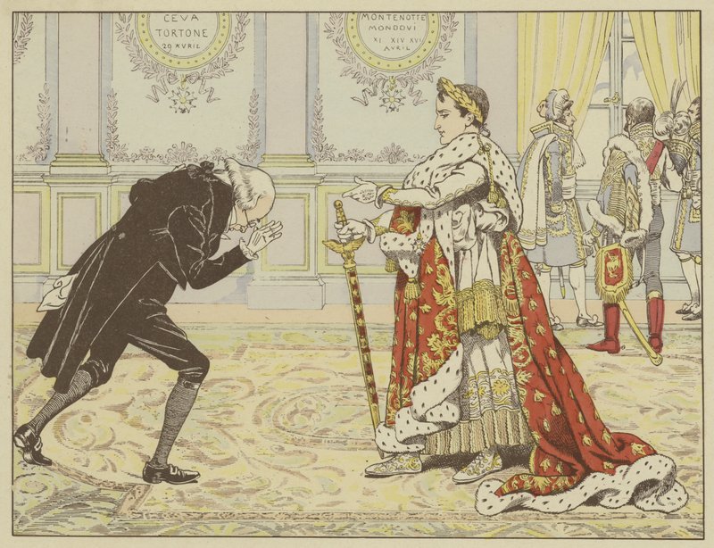 Da Napoleon så Josephines notar om morgenen på sin kroning, sagde han grinende til ham: "Nå, hr. Ragideau, her er kappen! Og her er sværdet! af Onfray de Breville Job