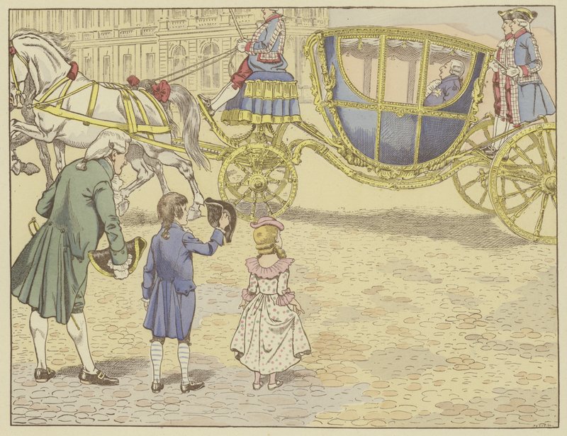 Han blev ført til Versailles af sin far i 1779 og så for første gang en konge, Ludvig XVI, som han ville fortsætte med at efterfølge. af Onfray de Breville Job