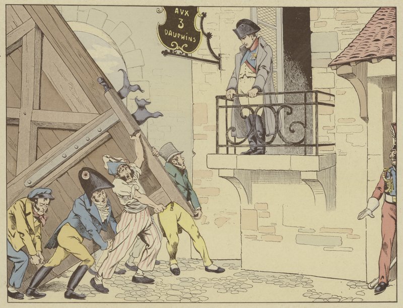 Byen Grenoble åbner sine porte for Napoleon ved hans tilbagevenden fra eksil på Elba, 7. marts 1815 af Onfray de Breville Job