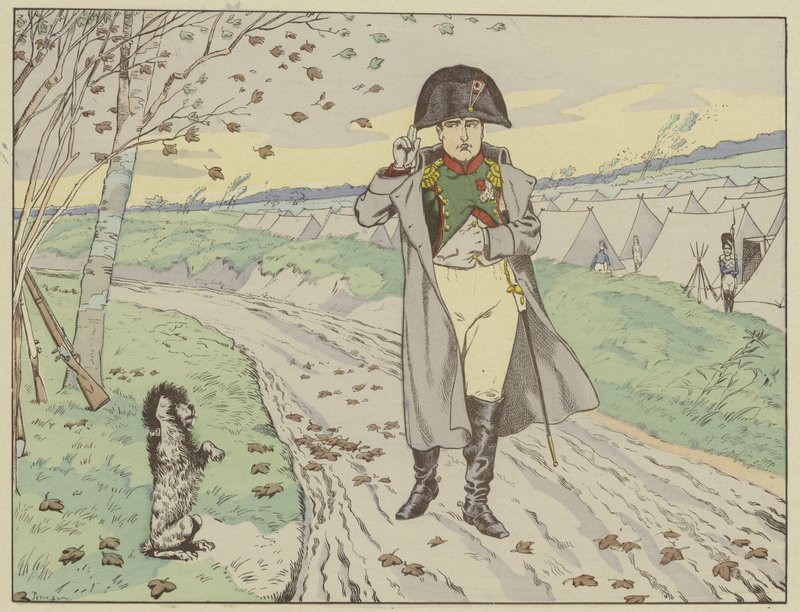 Soldaterne fra den gamle garde trænede deres hunde til at hilse kejseren, som returnerede deres hilsener, 1805 af Onfray de Breville Job