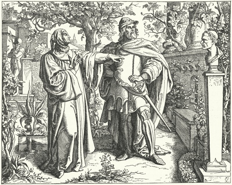 Den hellige romerske kejser Charles IV med den italienske renæssancedigter Petrarch, 14. århundrede af Oskar Pletsch
