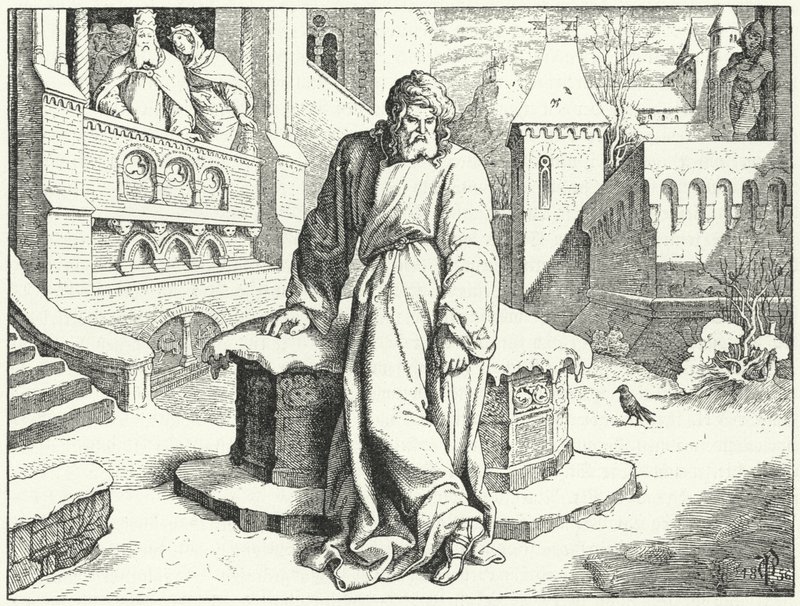 Den hellige romerske kejser Henrik IV i gården til slottet Canossa, Italien forklædt som en angrende for at bede om tilgivelse fra pave Gregor VII, 1077 af Oskar Pletsch