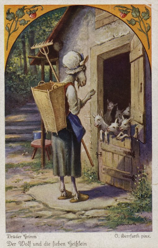Scene fra Ulven og de syv unge børn af brødrene Grimm af Oskar Herrfurth