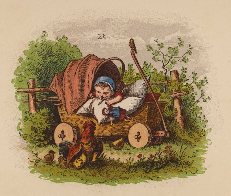 Baby i barnevogn (farvelitografi) af Oskar Pletsch
