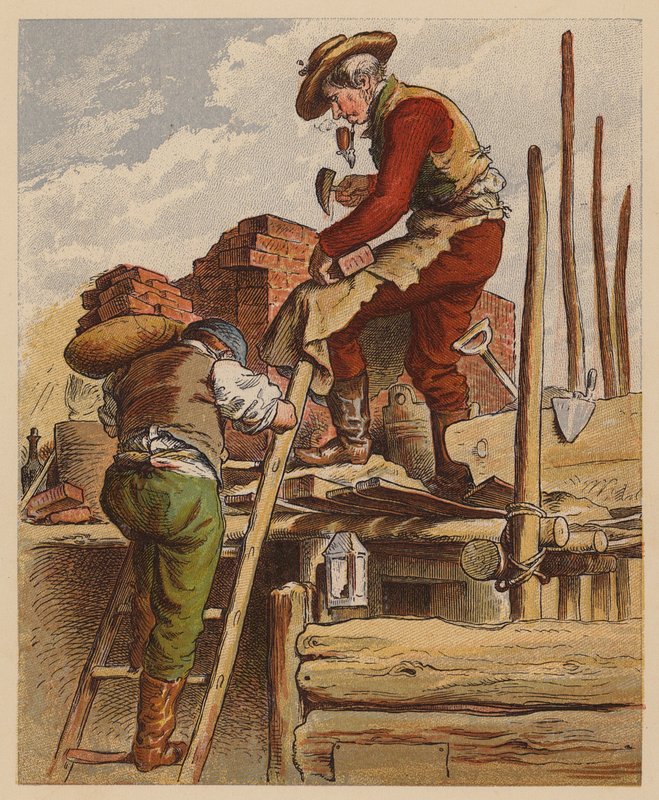 Byggeren (farvelitografi) af Oskar Pletsch