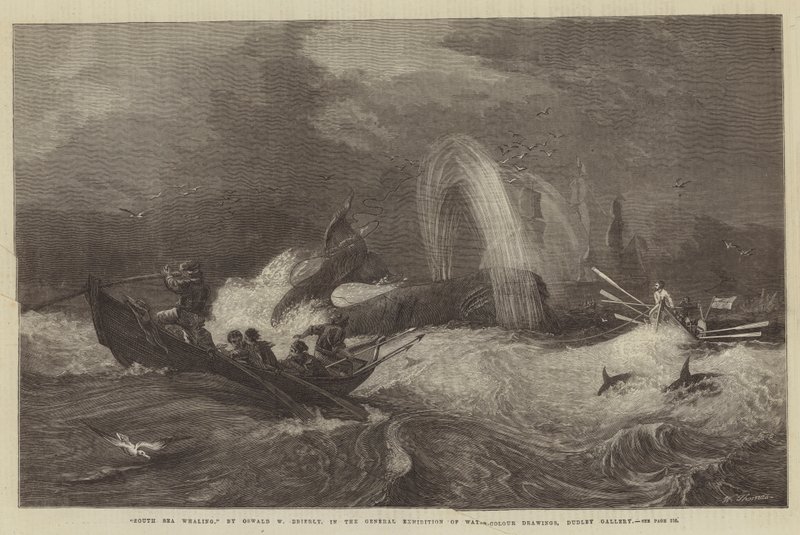 South Sea Whaling, i den generelle udstilling af vandfarvetegninger, Dudley Gallery af Oswald Walters Brierly