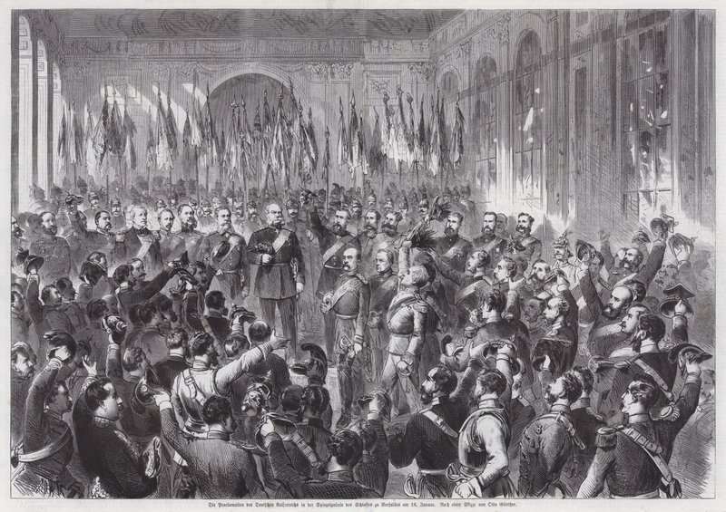 Proklamation af kong Wilhelm I af Preussen som kejser af Tyskland, Spejlsalen, Palais de Versailles, Frankrig af Otto Edmund Guenther