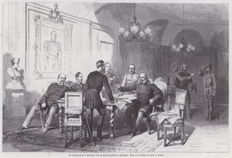 Preussiske hærførere holder et krigsråd i Versailles, fransk-preussisk krig, 6. december 1870 (gravering) af Otto Johann Heinrich Heyden