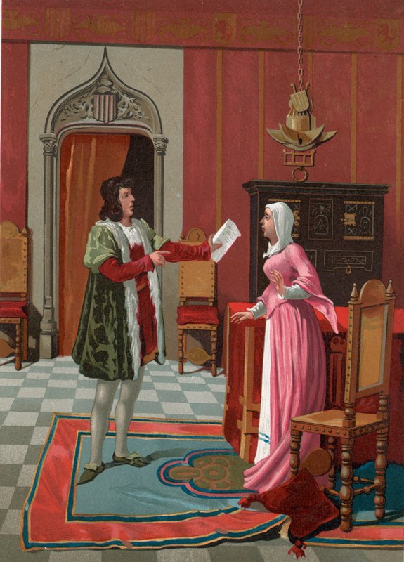 Enrique de Villena fortæller sin kone, at han er blevet valgt til mester i Calatrava af P. Y. Valor