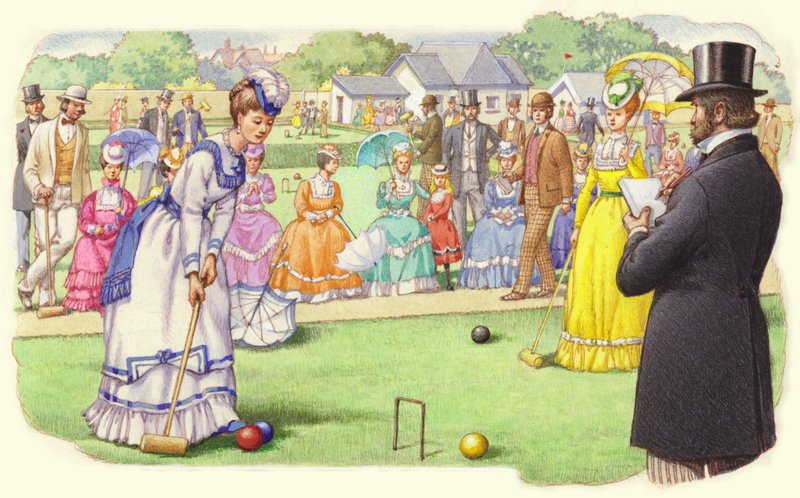 Et spil kroket på All-England Club i Wimbledon (gouache på papir) af Pat (1907-95) Nicolle