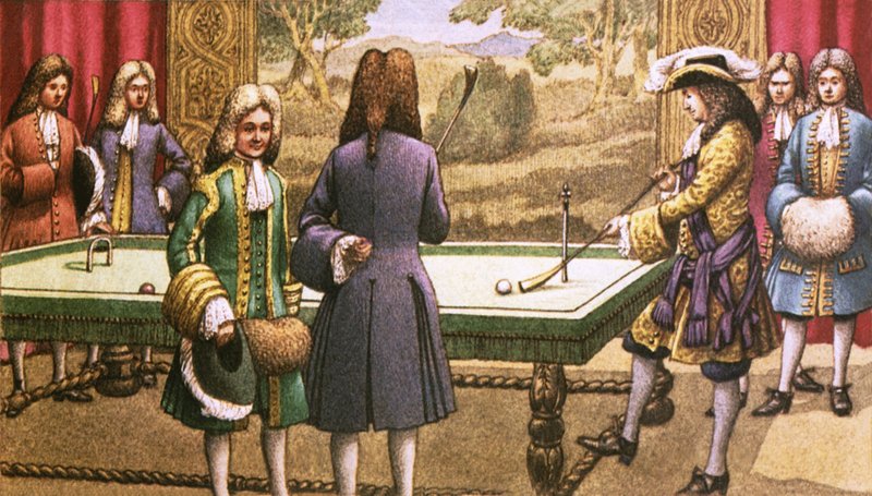 Billard, som det blev spillet af Louis XIV i Versailles af Pat (1907-95) Nicolle